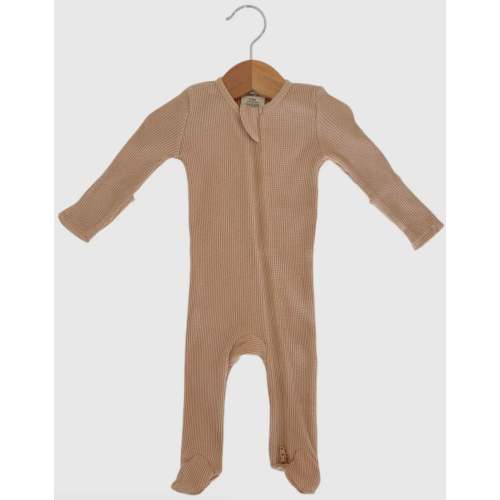 Organic Waffle 2-Way Zip Footie, Tan – tiny threads