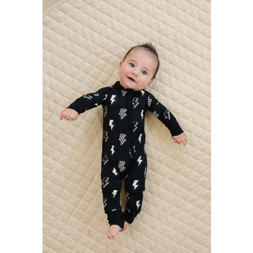 bamboo zip romper - ink bolts