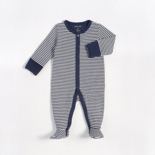 "Essentials" Navy Striped Sleeper with Organic Cotton – petitlem.com