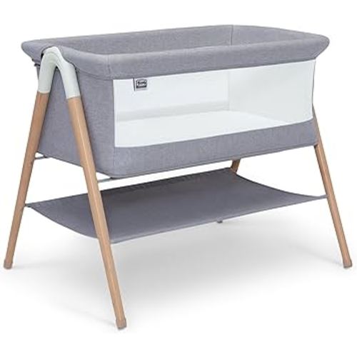 Simmons Kids Koi by The Bed Bassinet with Breathable Mesh and Natural Beechwood Legs, Dove Grey