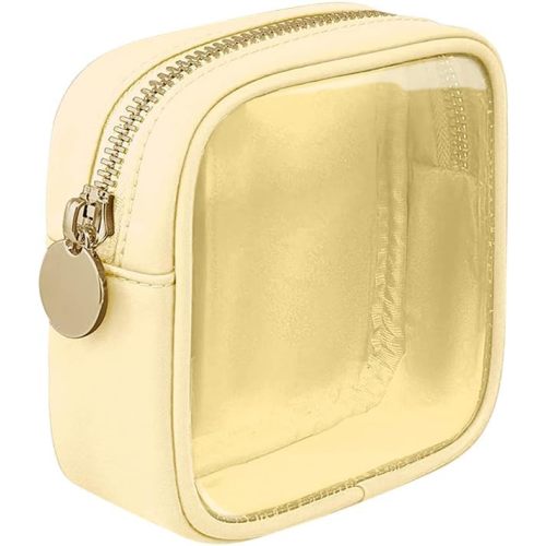 Mini Makeup Bag Clear Makeup Pouch Transparent Cosmetic Pouch Portable Make Up Organizer Pouch Transparent Travel Toiletry Carry Bag Yellow