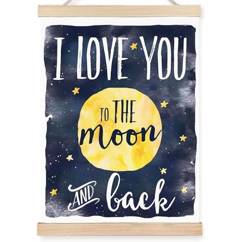 FDHSPAAM Moon Nursery Wall Art Decor, Baby Room Decor, Navy Blue Celestial I Love You To The Moon And Back Wall Art Posters for Nursery Home Kids Bedroom, 12x16 Inch