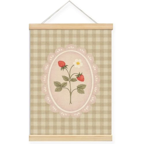Floral Strawberry Wall Decor for Girls Room, 12x16