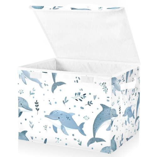 Whale Grass Storage Basket for Shelves Foldable Container Organizer for Organizing Toys Clothes Books with Handles