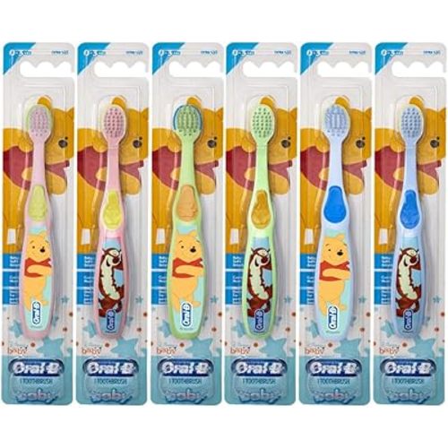 Oral-B Baby Manual Toothbrush, Pooh Characters, 0-3 Years Old, Extra Soft (Characters Vary) - Pack of 6