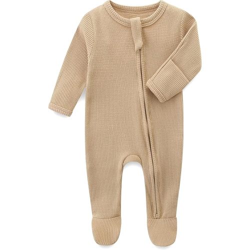 6-9m Baby Footies with Mittens, Infant 2-Way Zip Organic Cotton Jumpsuit