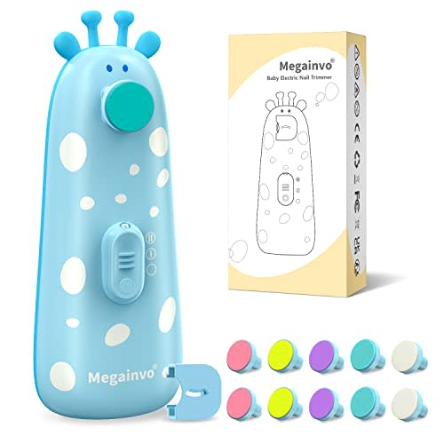 Baby Nail File Electric, Easy & Safe Baby Nail Trimmer for Newborn Infant Toddler, Whisper-Quiet Baby Nail Clipper with Night Light, 10 Grinding Head Pads, Blue Baby Shower Gift