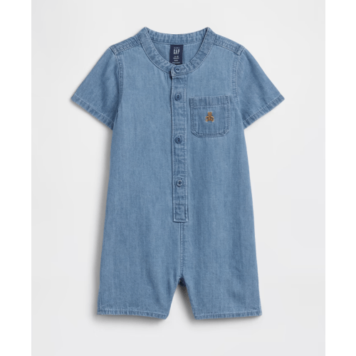 Baby Brannan Bear Denim Romper - Light Wash