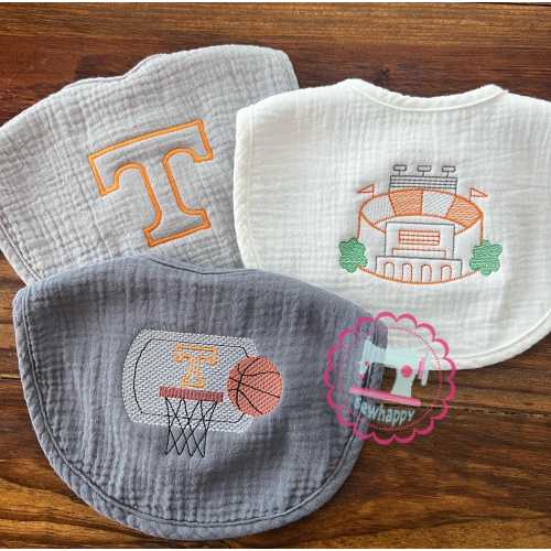 Tennessee style muslin bibs with embroidery