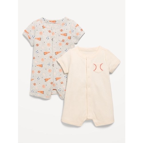 Short-Sleeve Ribbed Pocket One-Piece Romper 2-Pack for Baby