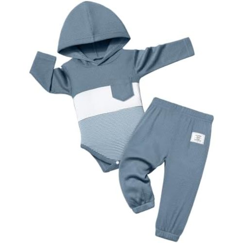 Fommy Baby Boy Clothes Infant Outfits Color Block Hooded 2pcs Sets 0-12 Months