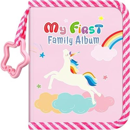 Fintie Baby Photo Album 4x6 Inch, 18 Photos My First Family Album Book with Soft Cloth Cover & Hook for Newborn/Toddlers/Kids/Baby Shower Memory Birthday Gifts, Rainbow Steed