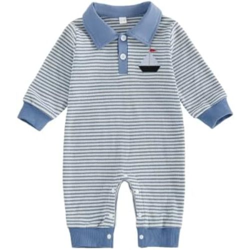 Newborn Outfits Baby Boy Clothes Fall Sailboat Western Waffle Knit Romper