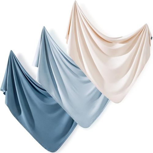 3 Pack Newborn Swaddle Blanket, Ultra Soft Stretchy Jersey Knit Extra Large Size 33 x 44 Receiving Blankets for Easy Swaddling Baby Snug and Cozy, Comfortable and Lightweight for All Seasons