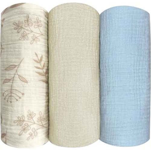 3 Pack Ultra Soft Muslin Swaddle Blankets 38"x40" 100% Cotton Newborn Receiving Blankets for Baby Boys Lightweight Infant Essentials Blanket for Stroller Crib Tummy Time Beige Coffee