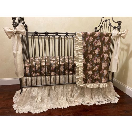 Baby Girl Crib Bedding, Vintage Floral Crib Bedding, Lace Crib Skirt, Floral Nursery Bedding