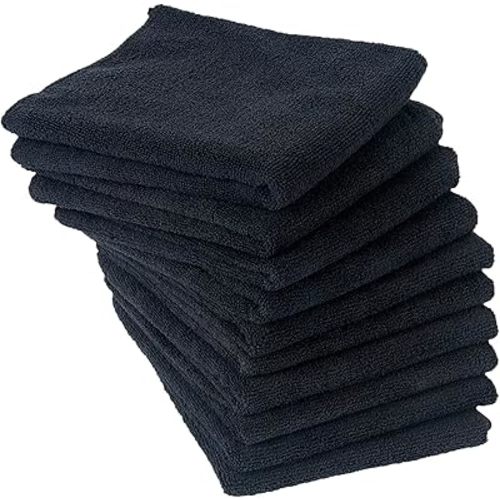 Eurow Microfiber Salon Towels – Bleachproof, Ultra Absorbent & Quick Drying – Soft, Lightweight & Durable for Hair Styling, Beauty, Barber & Spa Use, 16 x 29 Inches, 10-Pack, Black