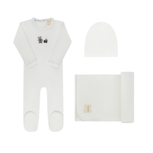 Aurora Ivory Embroidered Bear Take Me Home Footie Set – Tiptoe Boutique