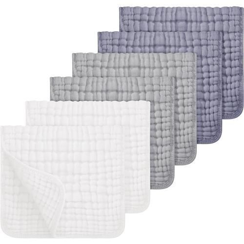 Looxii Muslin Burp Cloths 100% Cotton Muslin Cloths Large 20''x10'' Extra Soft and Absorbent 6 Pack Baby Burping Cloth for Boys and Girls White+Gray