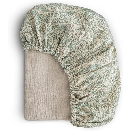 mushie Extra Soft Muslin Fitted Crib Sheet | 28"x 52" (Green Paisley)