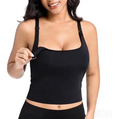 Sports Nursing Bras for Breastfeeding, Yoga Crop Top Soft Supportive Maternity Bralette with Built in Padded Bra