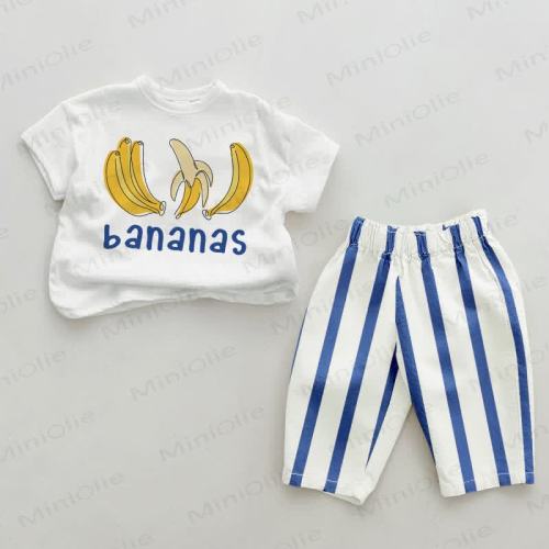 BANANAS Baby Toddler 2-piece Blue Vertical Striped Set