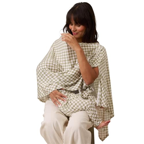 Solly Baby Nursing Cover, Ultra-Breathable, Lightweight Breastfeeding Cover-Up, Buttery-Soft Fabric, Universal Fit, Postpartum Essentials, Newborn Must Haves, Sage Chequer