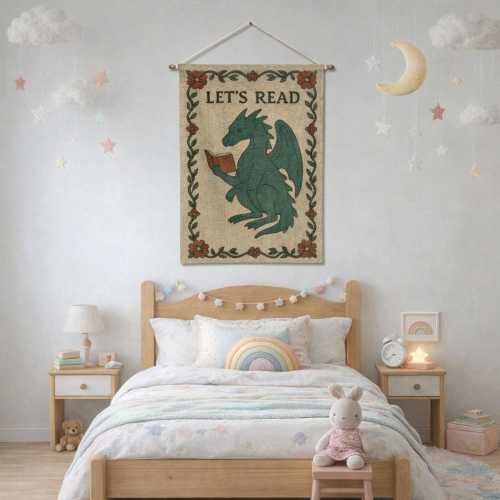 Dragon Reading Woven Tapestry: Fantasy Book Lover Decor
