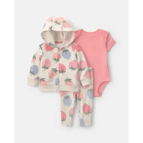 Baby Girl 3-Piece Strawberry Fleece Long-Sleeve Layering Set - Pink/Cream | Carter's