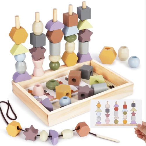 Wooden Lacing & Stacking Beads Set