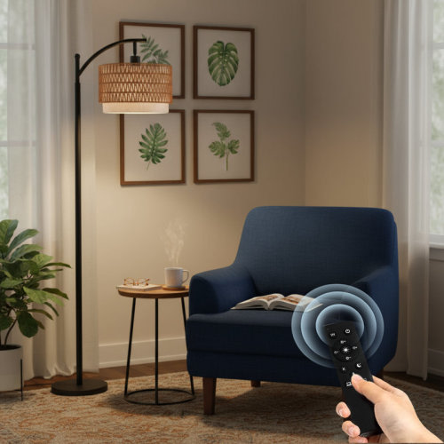 Wrought Studio™ Kashaan Rattan Floor Lamp & Reviews | Wayfair