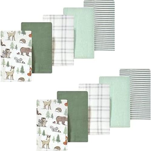Luvable Friends Hudson Baby Flannel Burp Cloths 10pk, Woodland Forest Animals