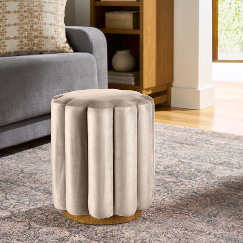 Better Homes & Gardens Lillian Velvet Tufted Ottoman, Beige
