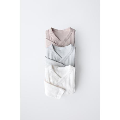 0-6 MONTHS/ THREE-PACK OF LONG SLEEVE KIMONO COLLAR BODYSUITS - Multicolored | ZARA United States