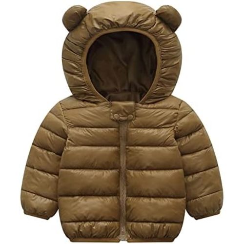 BFFBABY Winter Down Coats for Kids Baby Boys Girls Light Puffer Padded Jacket Bear Hoods Infant Outerwear Brown