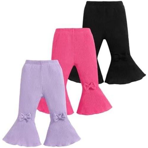 Mioglrie Baby Girl Pants Toddler Leggings 3 Pack Flare Newborn Baby Pants 3 6 9 12 18 24 Months Bell Bottoms for Girls
