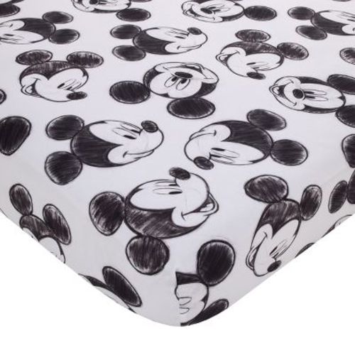 NoJo Disney Mickey Mouse - Charcoal Black and White Smiling Mickey Mouse Nursery Fitted Crib Sheet