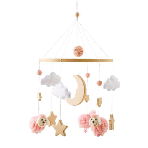 Wooden Baby Crib Mobile – Montessori-Inspired Nursery Decor with Soft Neutral Tones, Handcrafted Hanging Toy for Newborns 0-6 Months, Calming Visual & Sound Stimulation Gift
