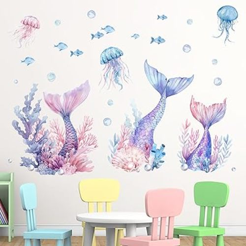 Mfault Under The Sea Mermaid Tail Wall Decals Stickers, Coastal Ocean