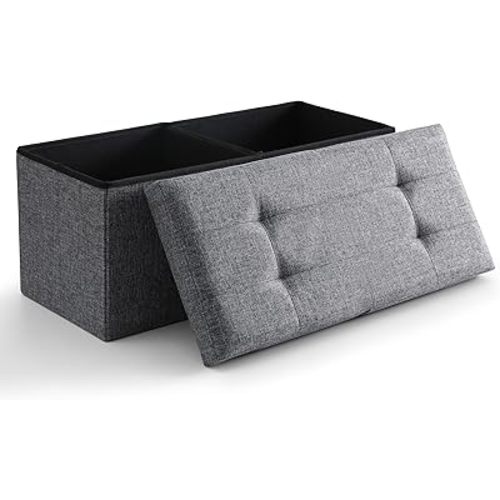 CUYOCA Storage Ottoman Bench Foldable Seat Footrest Shoe Bench End of Bed Storage with Flipping Lid, 75L Storage Space, 30 inches Linen Fabric Dark Grey