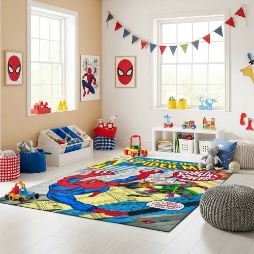 Licensed Marvel Spiderman Modern Character Printed Flannel Non-Slip Washable Indoor Kids Area Rug, 54"x78" - 4'6"x6'6"
