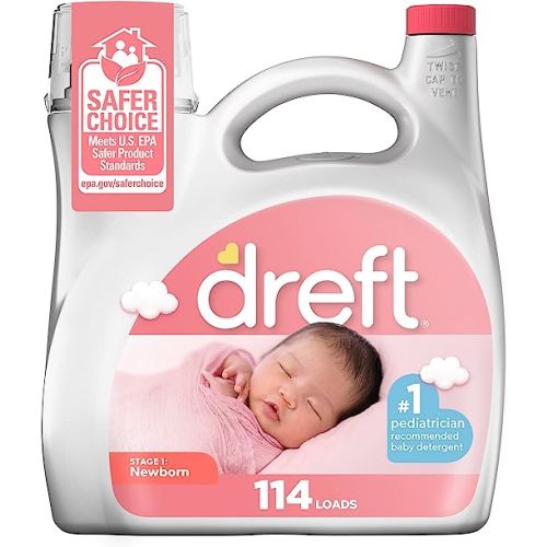 Dreft Stage 1 Newborn Baby Liquid Laundry Detergent, Gentle on Sensitive Skin, HE Compatible, 114 loads