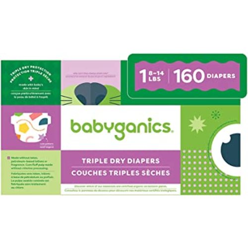 Babyganics Size 1, 160 count, Absorbent, Breathable, Triple Dry Protection Diapers