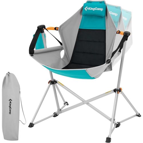 KingCamp Hammock Camping Chair, Aluminum Alloy Adjustable Back Swinging Chair, Folding Rocking Chair with Pillow Cup Holder, Recliner for Outdoor Travel Sports Games Lawn Concerts Backyard