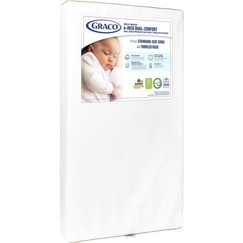 Graco 6-Inch Dual-Comfort Crib & Toddler Mattress - GREENGUARD Gold and OEKO-TEX STANDARD 100 Certified, CertiPUR-US Certified Foam, 2-Sided Mattress Fits Crib & Toddler Bed, Waterproof Sleep Surface