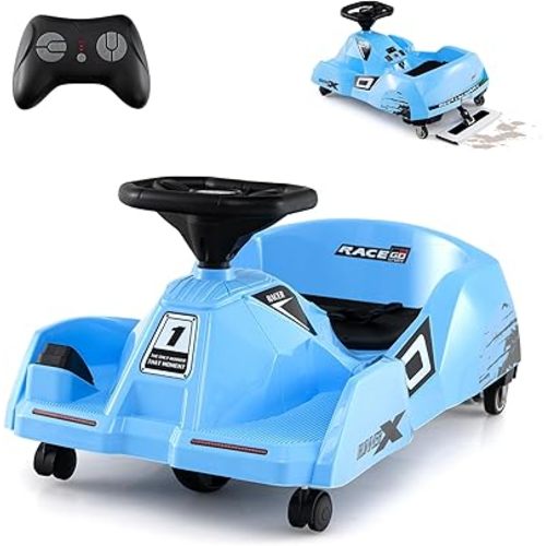 Costzon Electric Cleaning Go Kart for Kids, 12V Battery Powered Ride on Race Car with Detachable Mop, 3-Speed Remote Control, Horn, Music & Wireless Connection, Go Cart for Aged 2-5 Gifts (Blue)