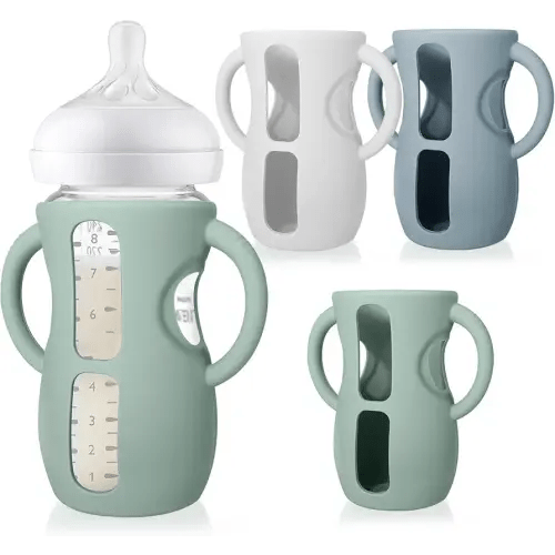 Juome Silicone Sleeves with Handles for Avent Natural Glass Baby Bottle - 3 Pack Anti Breakage Baby Bottles Holder, Compatible with Philips Avent Anti Colic Baby Bottles 8 oz