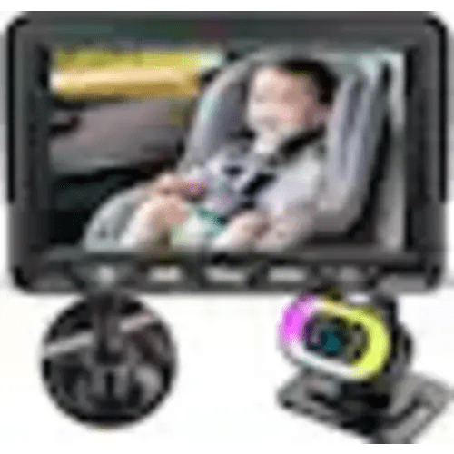 PRIMEPLUS - Baby Car Camera with RGB Light - USB Plug & Play 1080P HD Monitor, 940nm Safe Night Vision, 150° Wide-Angle, 360° Swivel