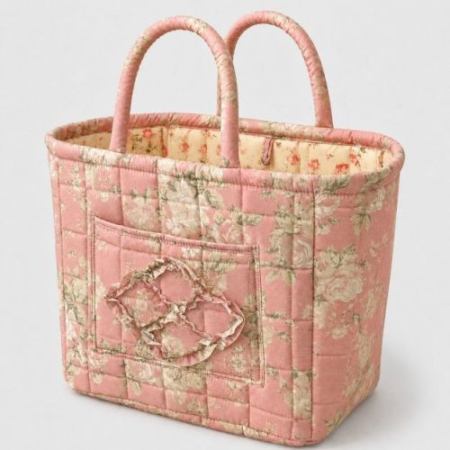 Alilang Quilted Floral Storage Caddy with Handles for Vanity Dorm Bathroom and Laundry Room - Pink