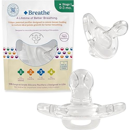 Breathe Orthodontic Baby Pacifier – Natural Oral & Facial Development – BPA-Free, Latex-Free, Pediatrician Developed – 100% Silicone 2 Pack (0-3 Months)